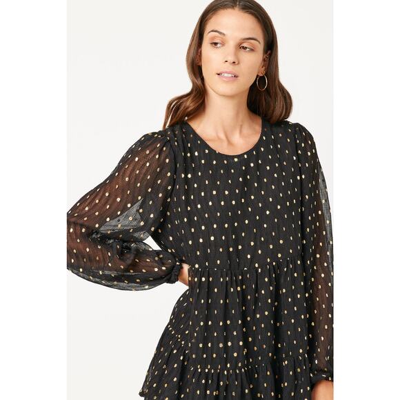 HAYDEN Goldie Misses Black Gold Metallic Dot Baby Tiered Tunic Top Medium - Picture 3 of 5